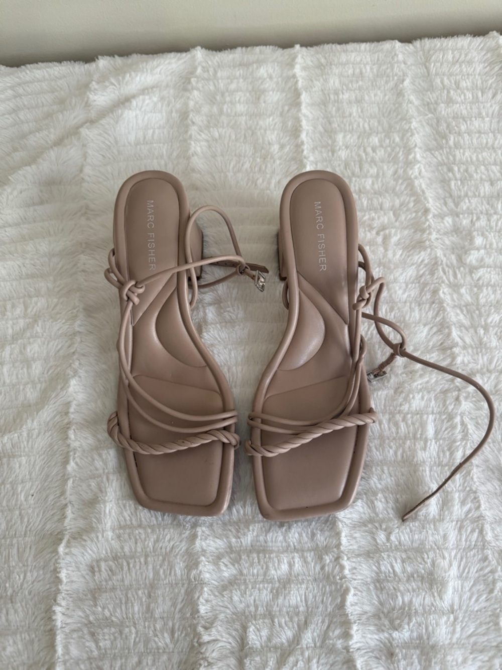 Marc Fisher Taupe Braided Strap Square-Toe Sandals